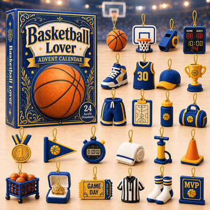 Basketball Blue Theme Advent Calendar 2026 - 24-Day Festive Countdown, Acrylic Charms Blind Box - Gift For Basketball Lovers