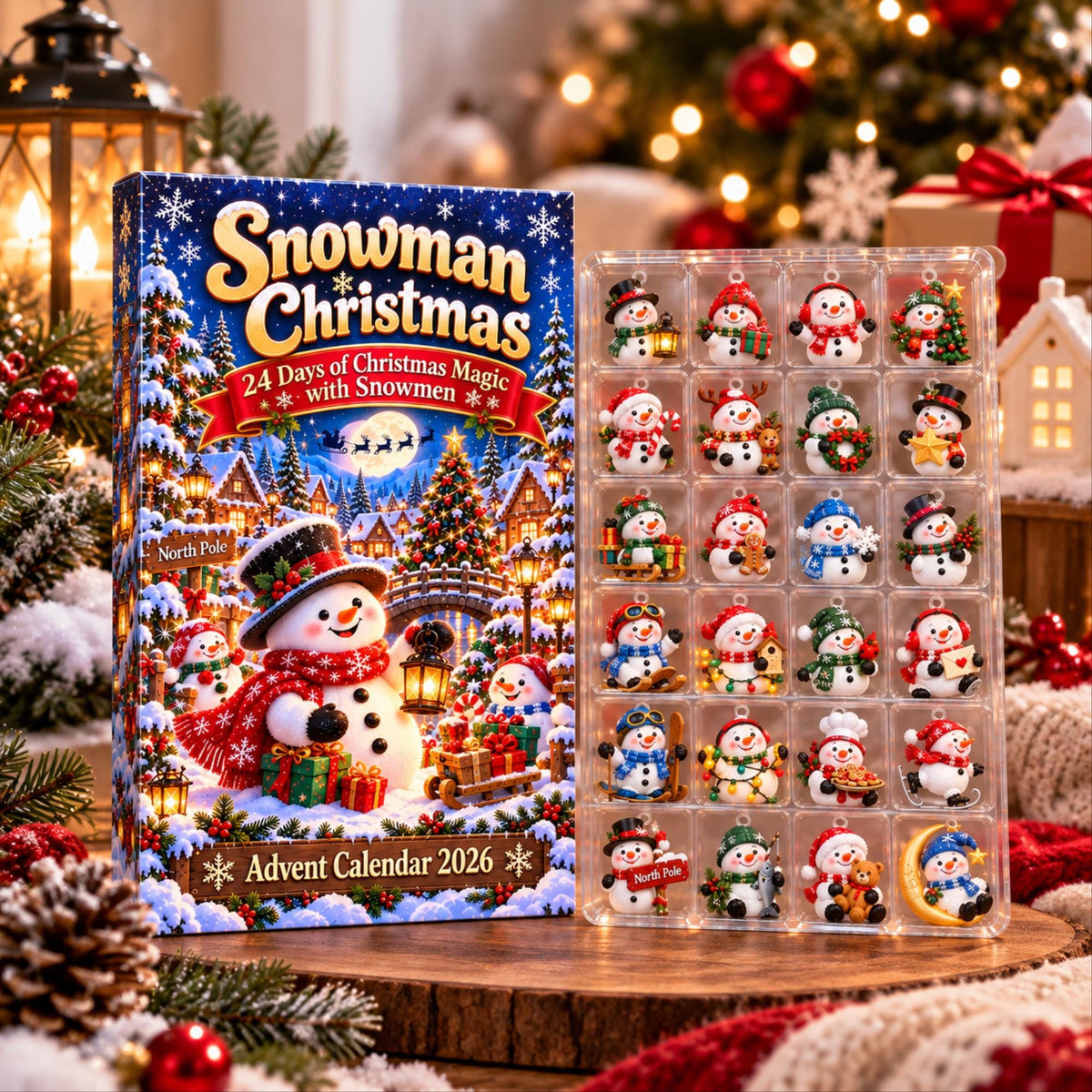 Snowman Advent Calendar 2026, 24 Piece Snowman Ornament Set, Snowman Blind Box Advent Calendar, Cute Snowman Countdown Gift for Home Decor