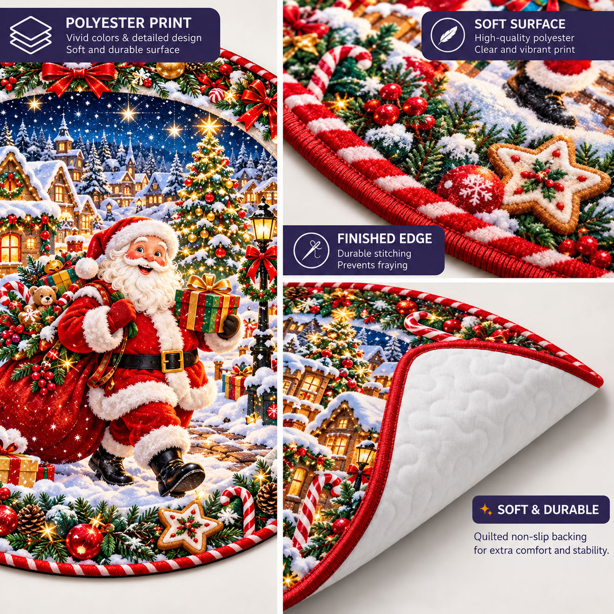 3D Enchanted Toy Workshop Carousel Christmas Quilted Round Rug