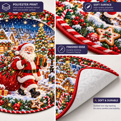 3D Enchanted Toy Workshop Carousel Christmas Quilted Round Rug