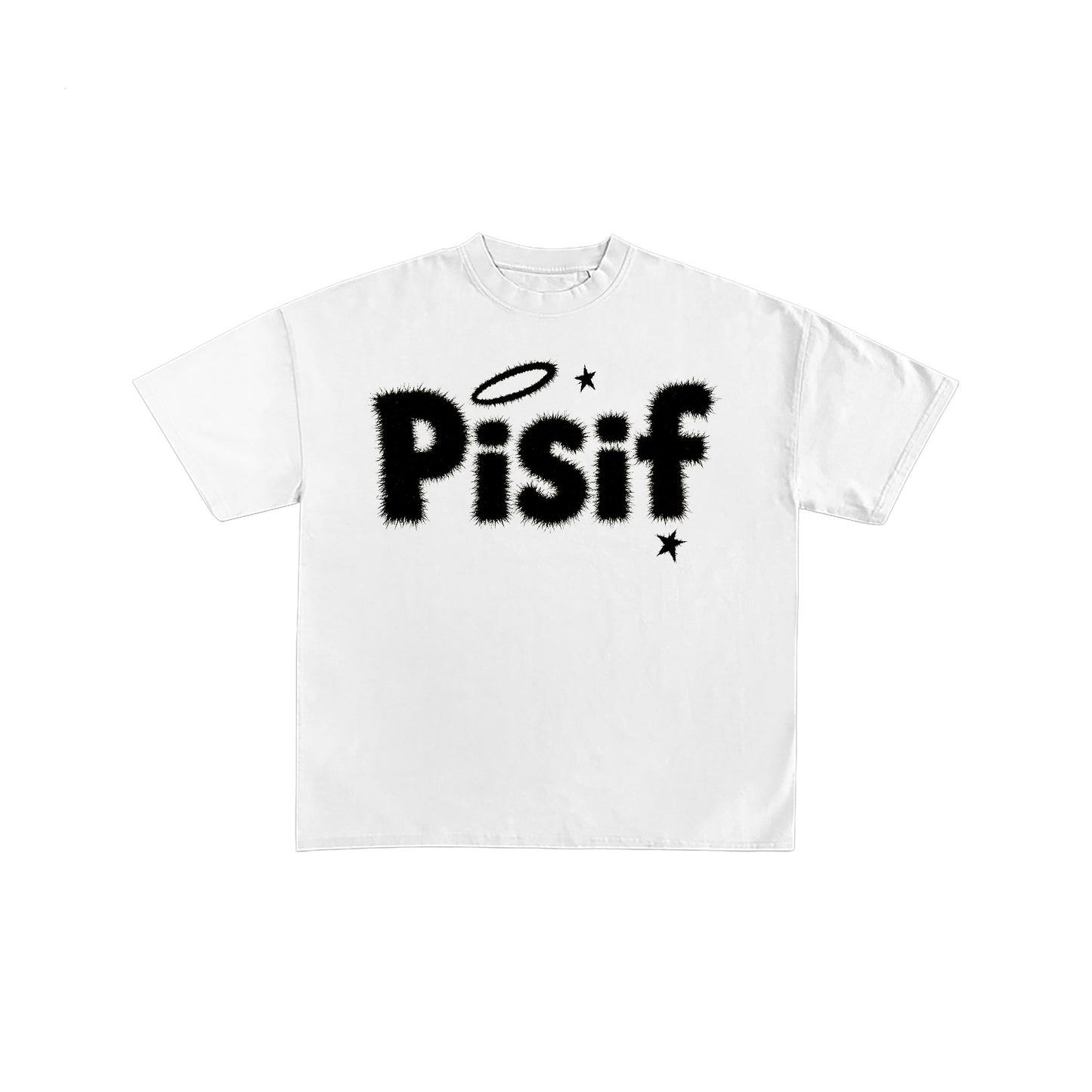 Pisif Fuzzy Logo Halo Graphic Oversized White T-Shirt