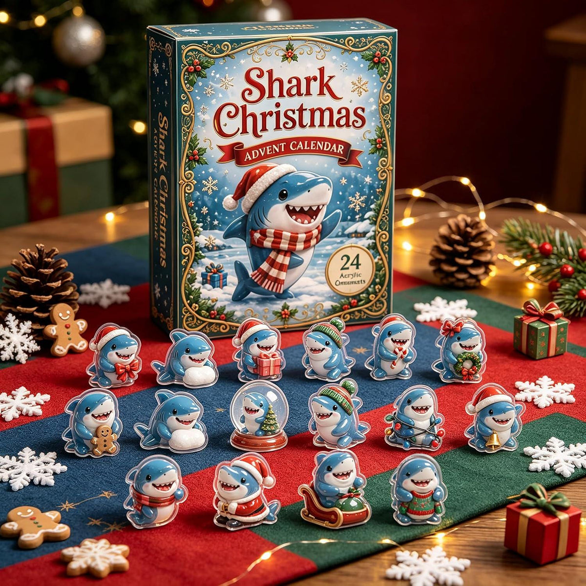 Shark Advent Calendar 2026, 24 Days Xmas Countdown, Mini Acrylic Shark Ornaments, Ocean Animal Tree Decor, Kids Holiday Advent Gift Set