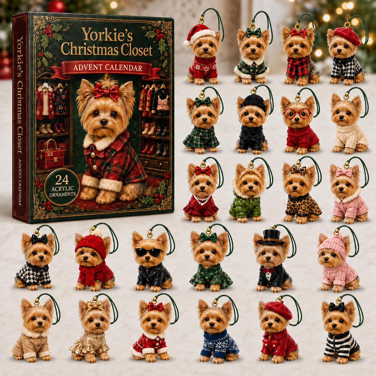 Yorkie Christmas Closet Advent Calendar 2026 - 24-Day Festive Countdown, Acrylic Charms Blind Box - Gift For Yorkshire Terrier Lovers