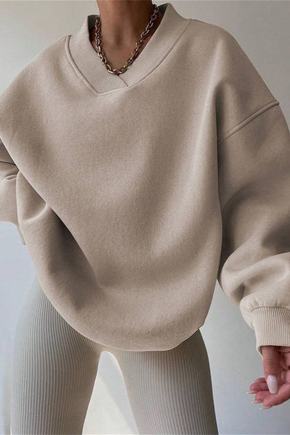Solid Oversized V Neck Sweatshirt