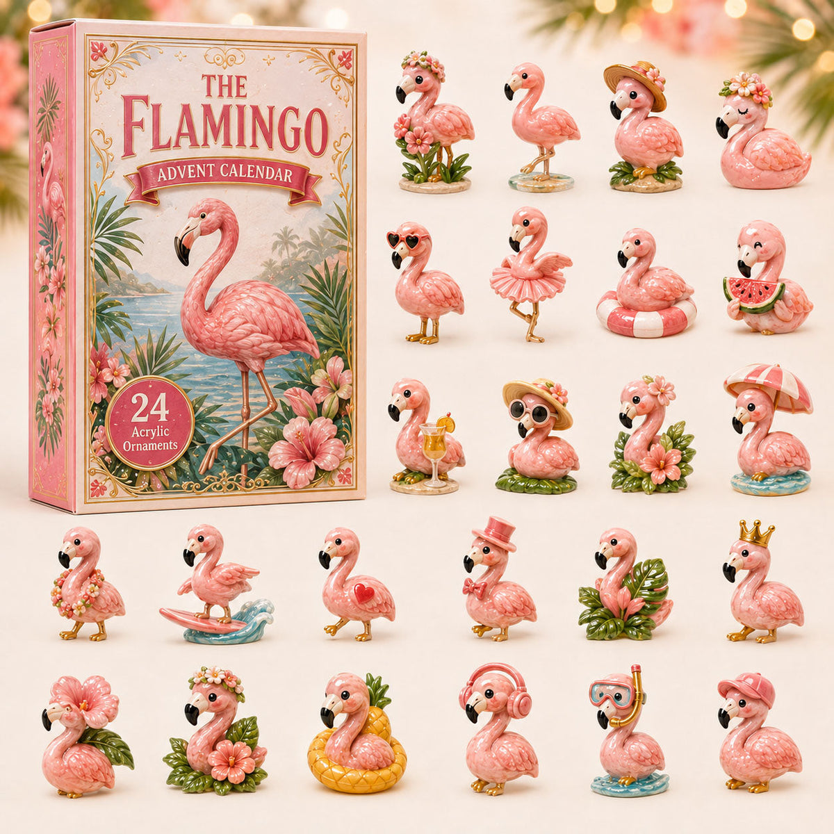 Pretty Flamingo Advent Calendar 2026 - 24-Day Festive Countdown, Acrylic Charms Blind Box - Gift For Flamingo Lovers
