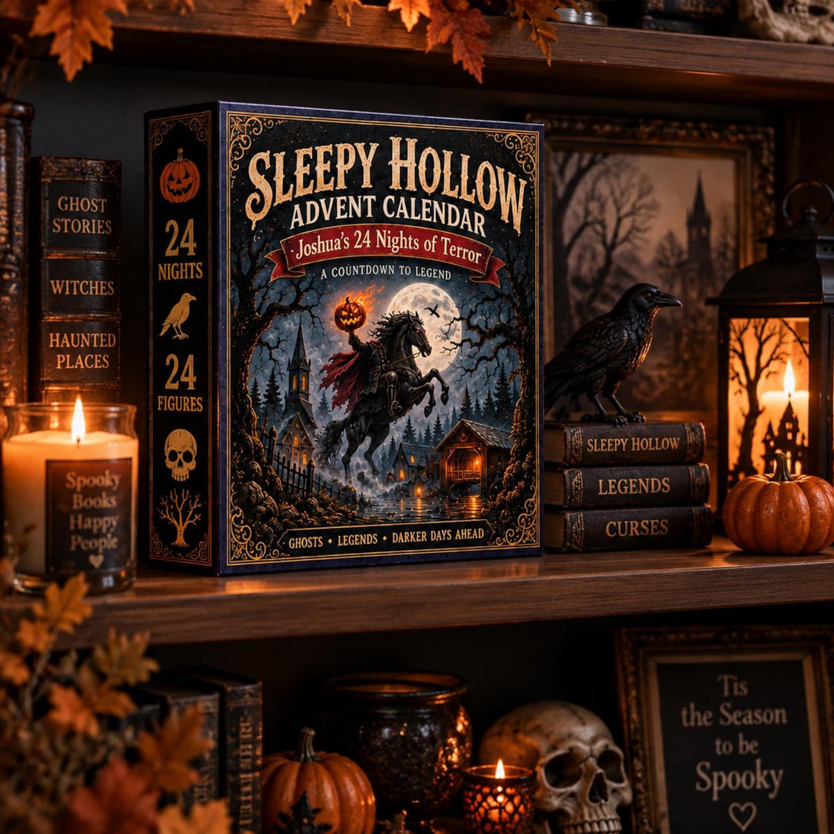 Personalized Halloween Advent Calendar, Custom Name Sleepy Hollow Countdown Box, 24 Nights of Terror, Headless Horseman Spooky Gift