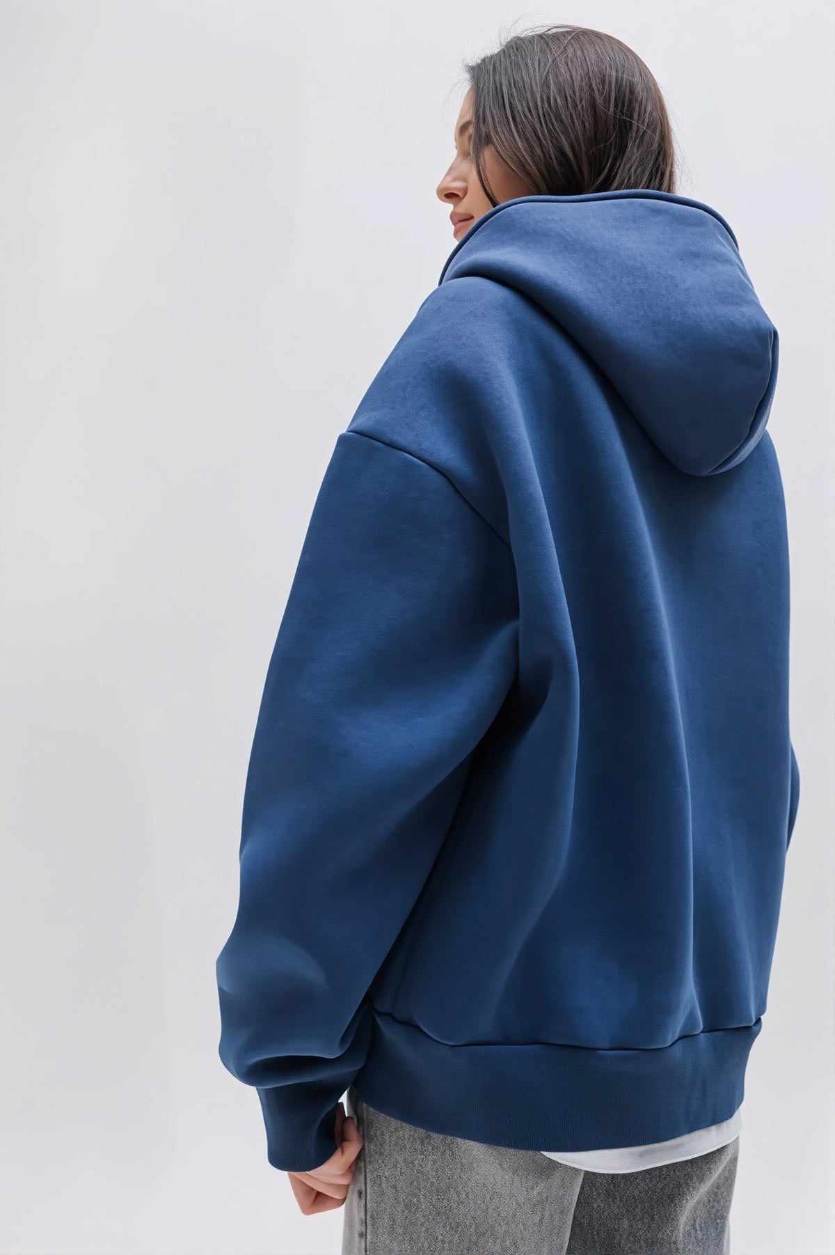 Solid Oversized Zip Up Hoodie
