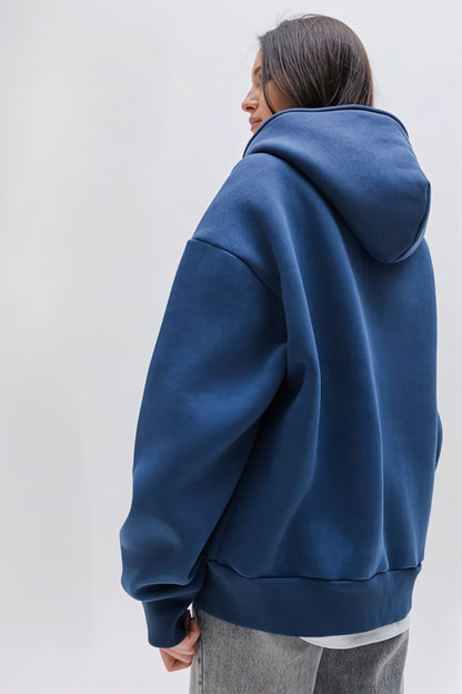 Solid Oversized Zip Up Hoodie