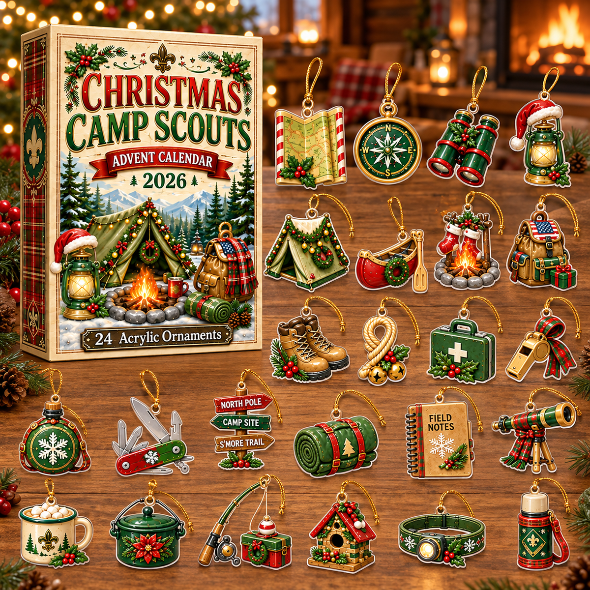Christmas Camp Scouts Advent Calendar 2026 - 24-Day Festive Countdown, Acrylic Charms Blind Box - Gift For Scouts, Family & Friends