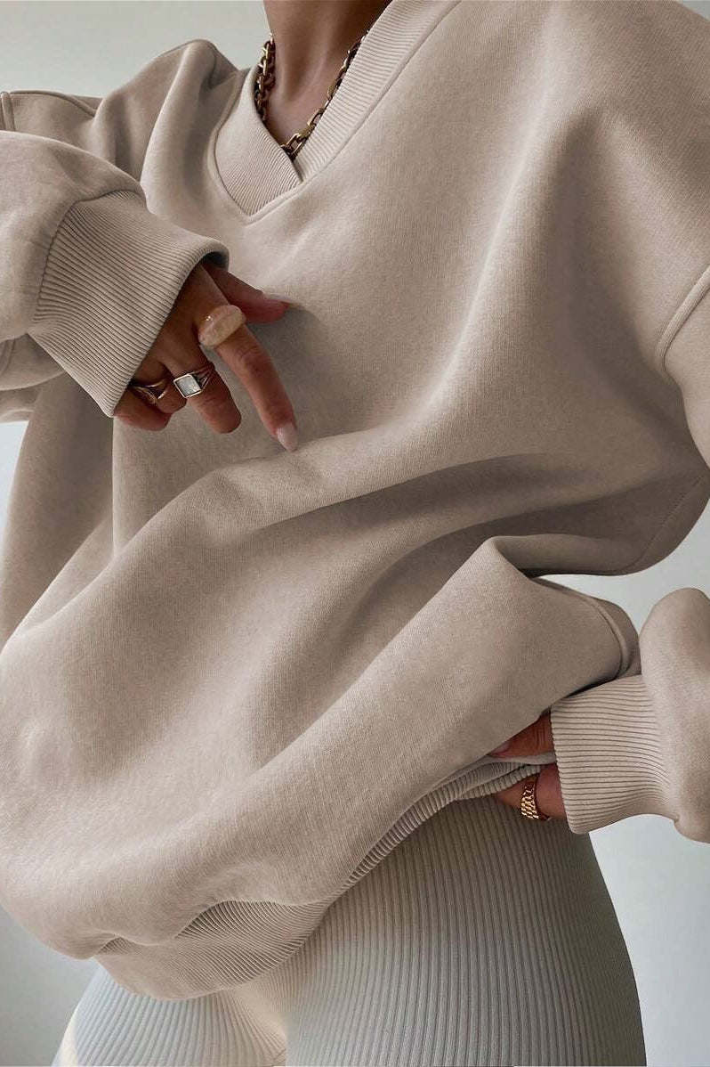 Solid Oversized V Neck Sweatshirt