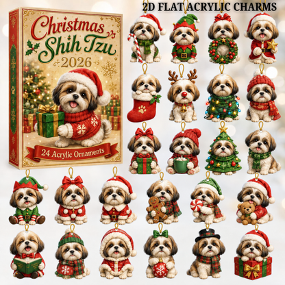 Christmas Shih Tzu Advent Calendar 2026 - 24-Day Festive Countdown, Acrylic Charms Blind Box - Gift For Shih Tzu Lovers