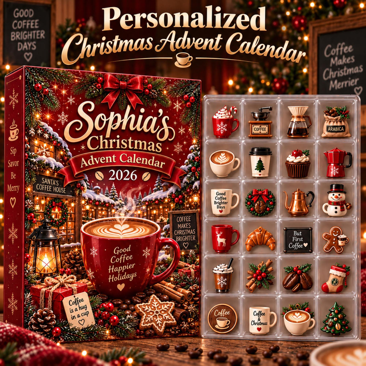 Personalized Coffee Advent Calendar, Custom Name, 24 Acrylic Coffee Charms, Christmas Countdown 2026