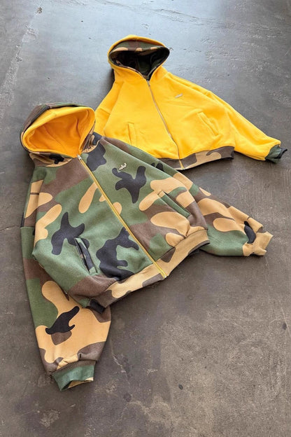 Reversible Camouflage Zip Yellow Hoodie