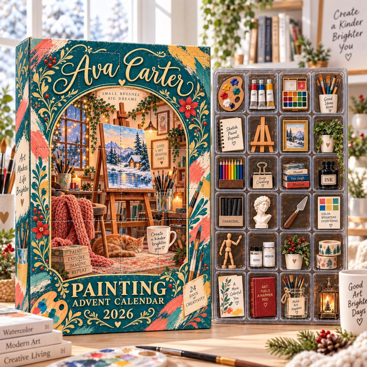 Personalized Painting Advent Calendar, Artist Christmas Countdown Box, Custom Name Art Lover Gift, 24 Days Creative Holiday Calendar