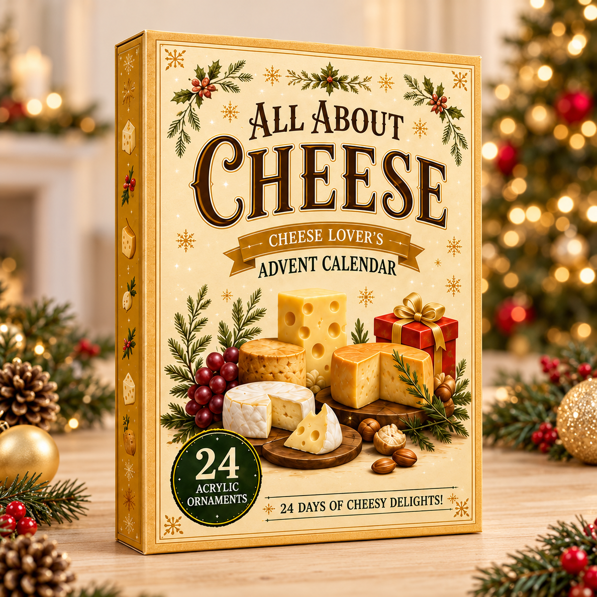 All About Cheese Advent Calendar 2026 - 24-Day Festive Countdown, Acrylic Charms Blind Box - Gift For Cheese Lovers