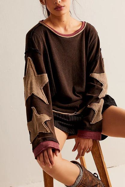 Star Sleeve Applique Crewneck Sweatshirt