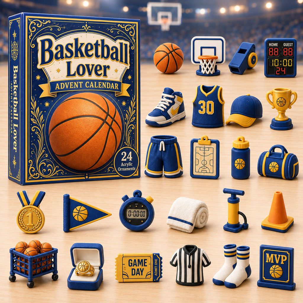 Basketball Blue Theme Advent Calendar 2026 - 24-Day Festive Countdown, Acrylic Charms Blind Box - Gift For Basketball Lovers