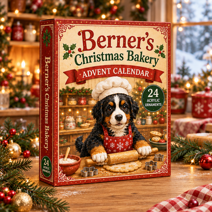Berner's Christmas Bakery Advent Calendar 2026 - 24-Day Festive Countdown, Acrylic Charms Blind Box - Gift For Bernese Mountain Dog Lovers