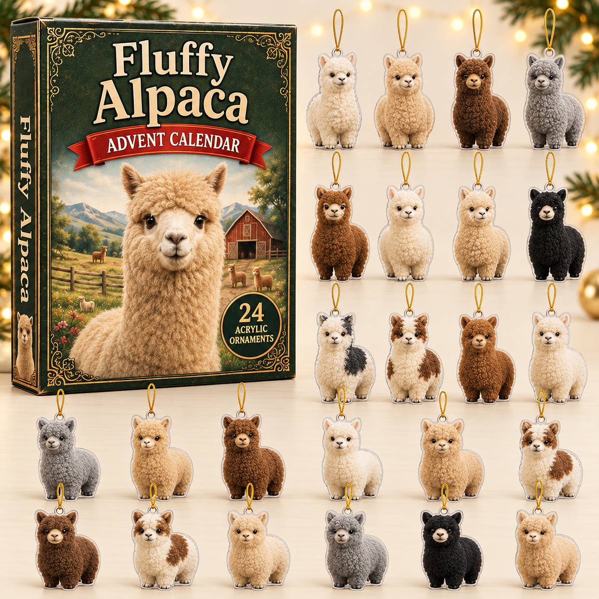 Fluffy Alpaca Advent Calendar 2026 - 24-Day Festive Countdown, Acrylic Charms Blind Box - Gift For Farm Lovers
