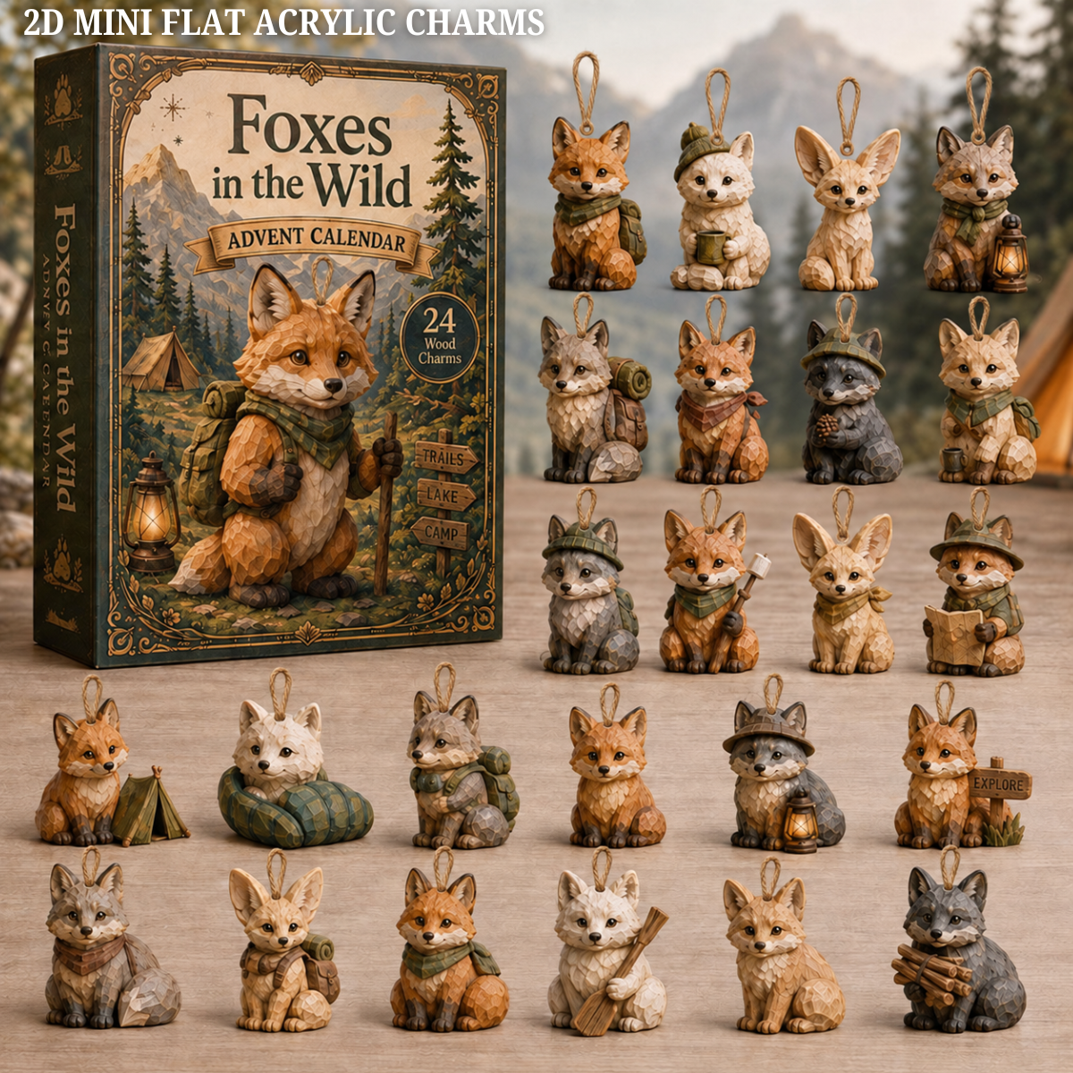 Wild Fox Adventure Advent Calendar 2026 - 24-Day Festive Countdown, Wooden Charms Blind Box - Gift For Fox Lovers