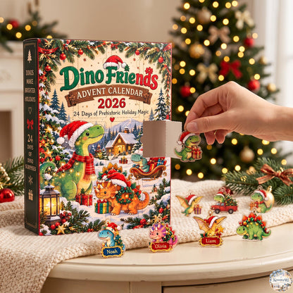 Dino Friends Advent Calendar 2026 | 24 Day Prehistoric Christmas Countdown with Custom 2D Ornament