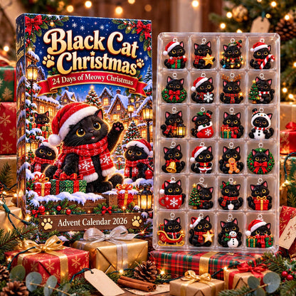 Black Cat Advent Calendar 2026, 24 Piece Black Cat Ornament Set, Blind Box Advent Calendar, Christmas Countdown Gift for Home Decor