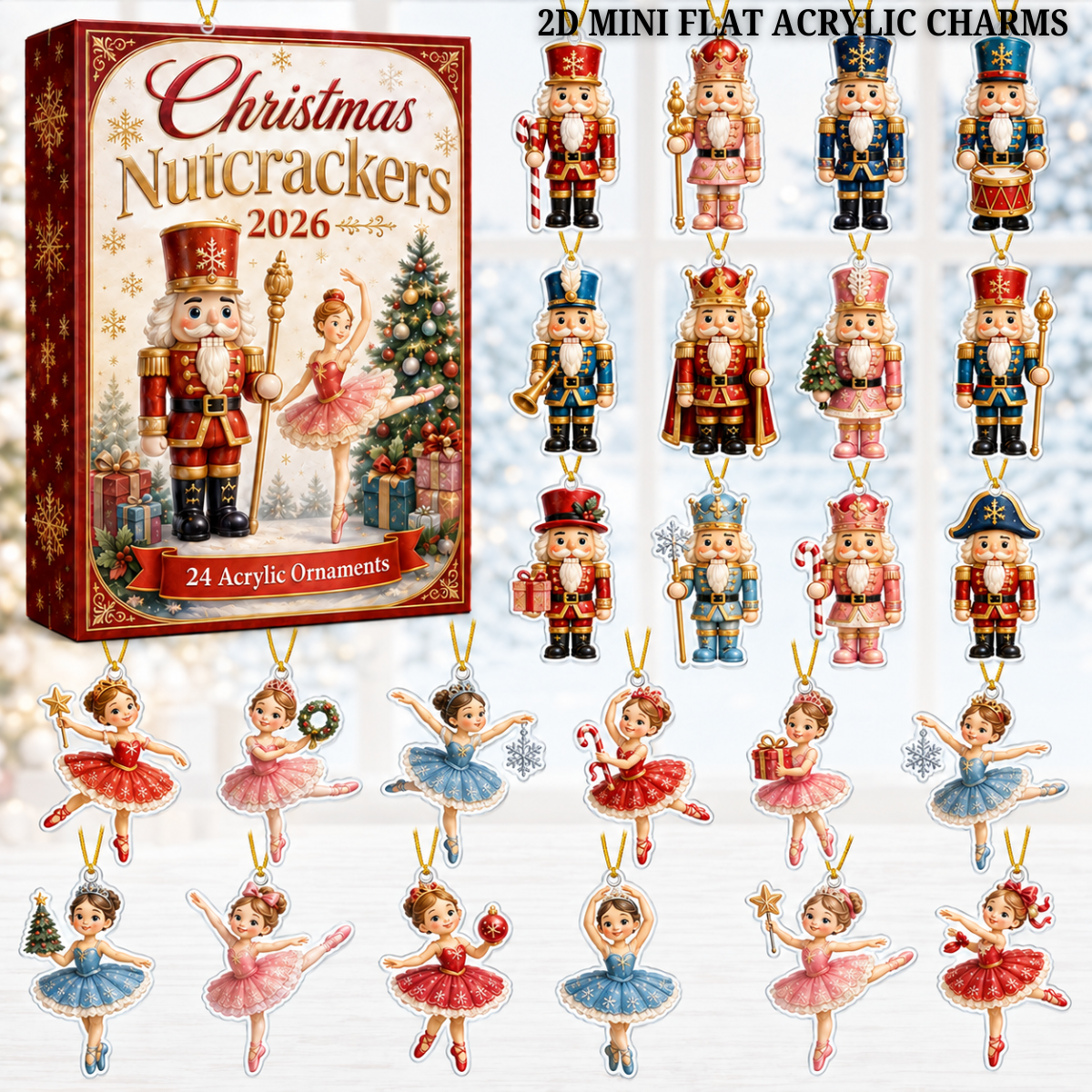 Nutcrackers & Ballerinas Advent Calendar 2026 - 24-Day Festive Countdown, Acrylic Charms Blind Box - Gift For Family & Friends
