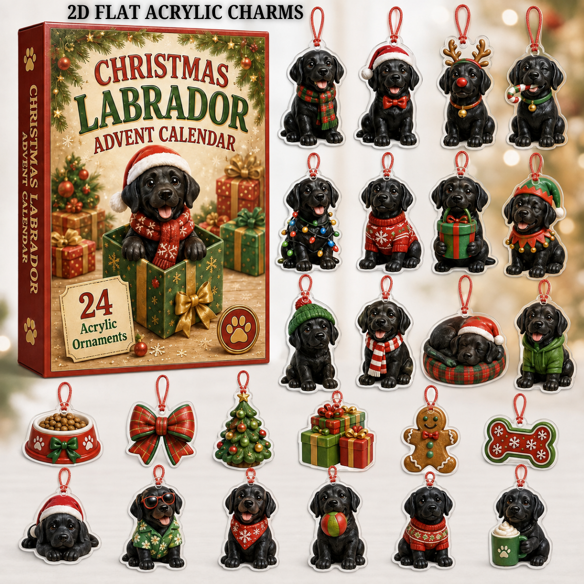Christmas Black Labrador Advent Calendar 2026 - 24-Day Festive Countdown, Acrylic Charms Blind Box - Gift For Labrador Lovers