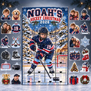 Personalized Hockey Advent Calendar with 24 Custom Photo Acrylic Ornaments, Player Number Christmas Gift for Hockey Family and Coach