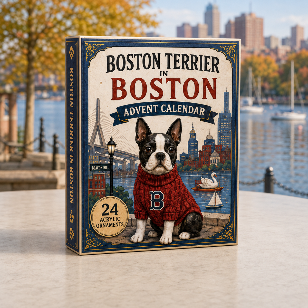Boston Terrier In Boston Advent Calendar 2026 - 24-Day Festive Countdown, Acrylic Charms Blind Box - Gift For Dog Lovers