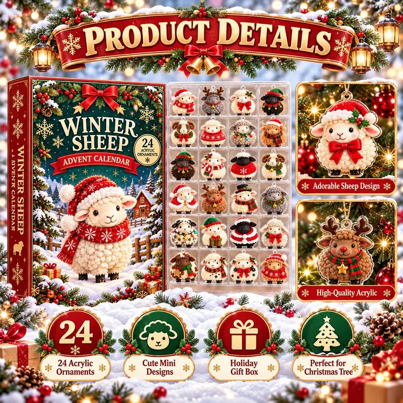 Sheep Advent Calendar 2026, 24 Acrylic Christmas Ornaments, Cute Holiday Countdown, Farm Animal Keepsake Set, Kids Christmas Gift, GIFT 2026