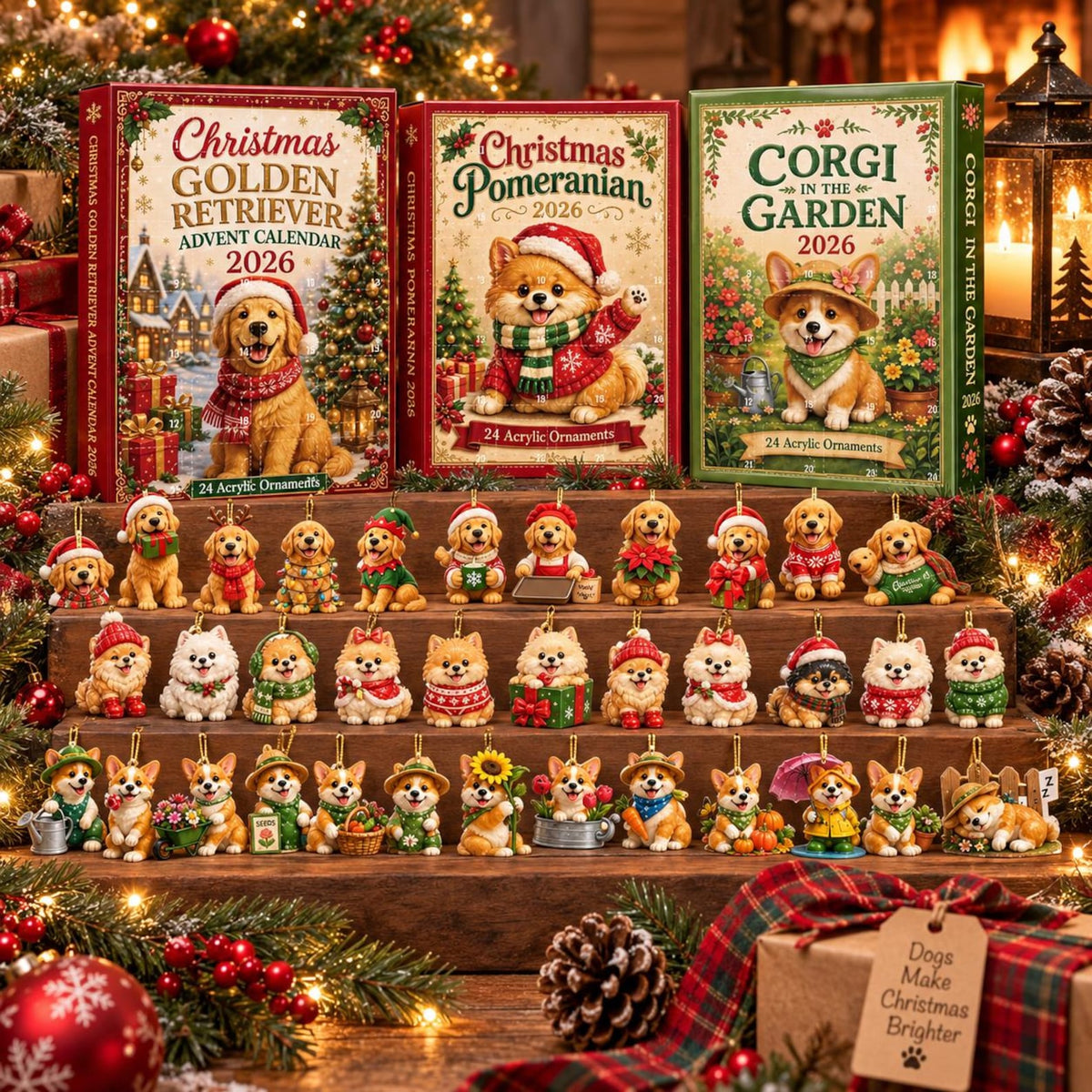 2026 Pomeranian Advent Calendar | 24 Acrylic Dog Ornaments (Holiday Countdown)
