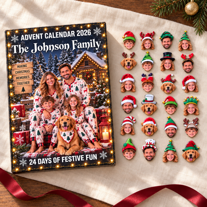 Personalized Face Advent Calendar, Custom Family Photo Christmas Countdown, 24 Days Pet Face Charms, Unique Holiday Family Gift