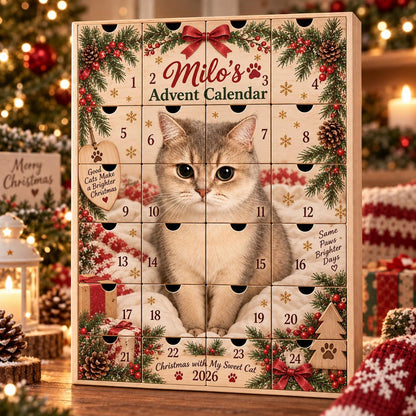 Personalized Pet Photo Wooden Advent Calendar, Custom Dog Christmas Countdown, 24 Door Puppy Keepsake, Dog Lover Gift, Pet Christmas Decor