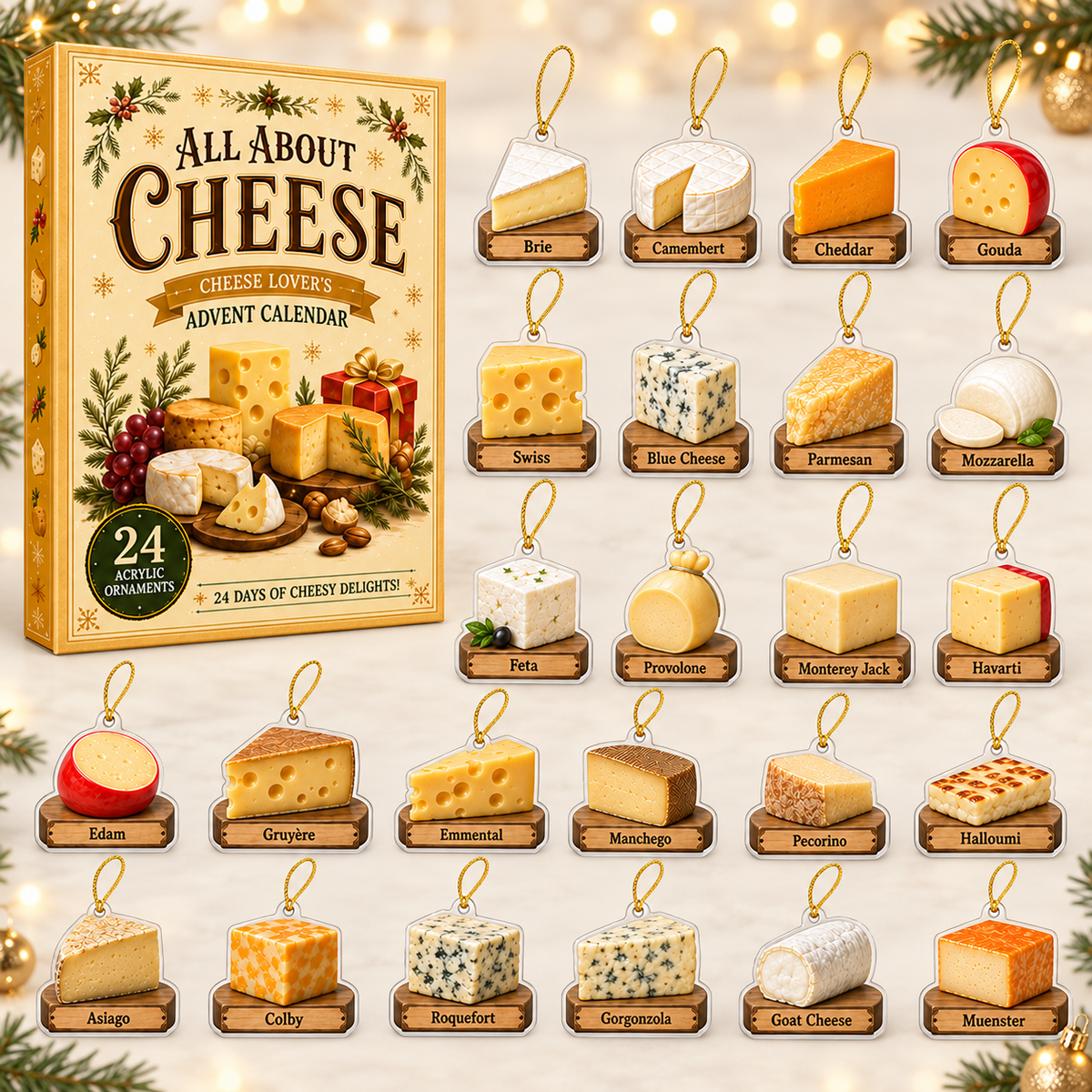 All About Cheese Advent Calendar 2026 - 24-Day Festive Countdown, Acrylic Charms Blind Box - Gift For Cheese Lovers