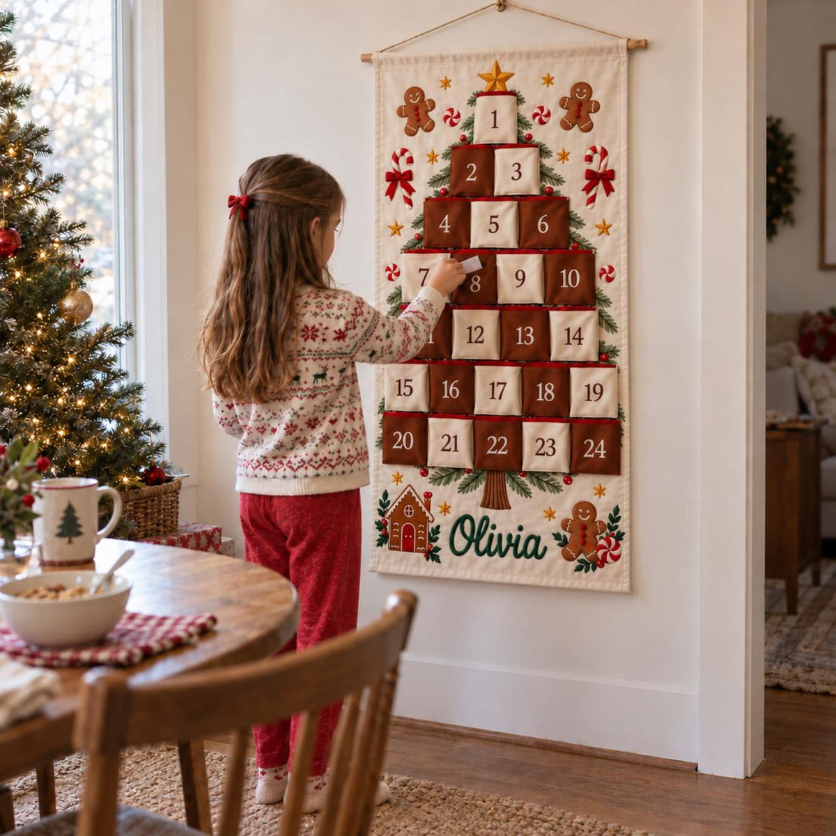 Personalized Christmas Advent Calendar, 24 Pocket Nutcracker Wall Hanging with Custom Name, Reusable Canvas Holiday Countdown Decor for Kids
