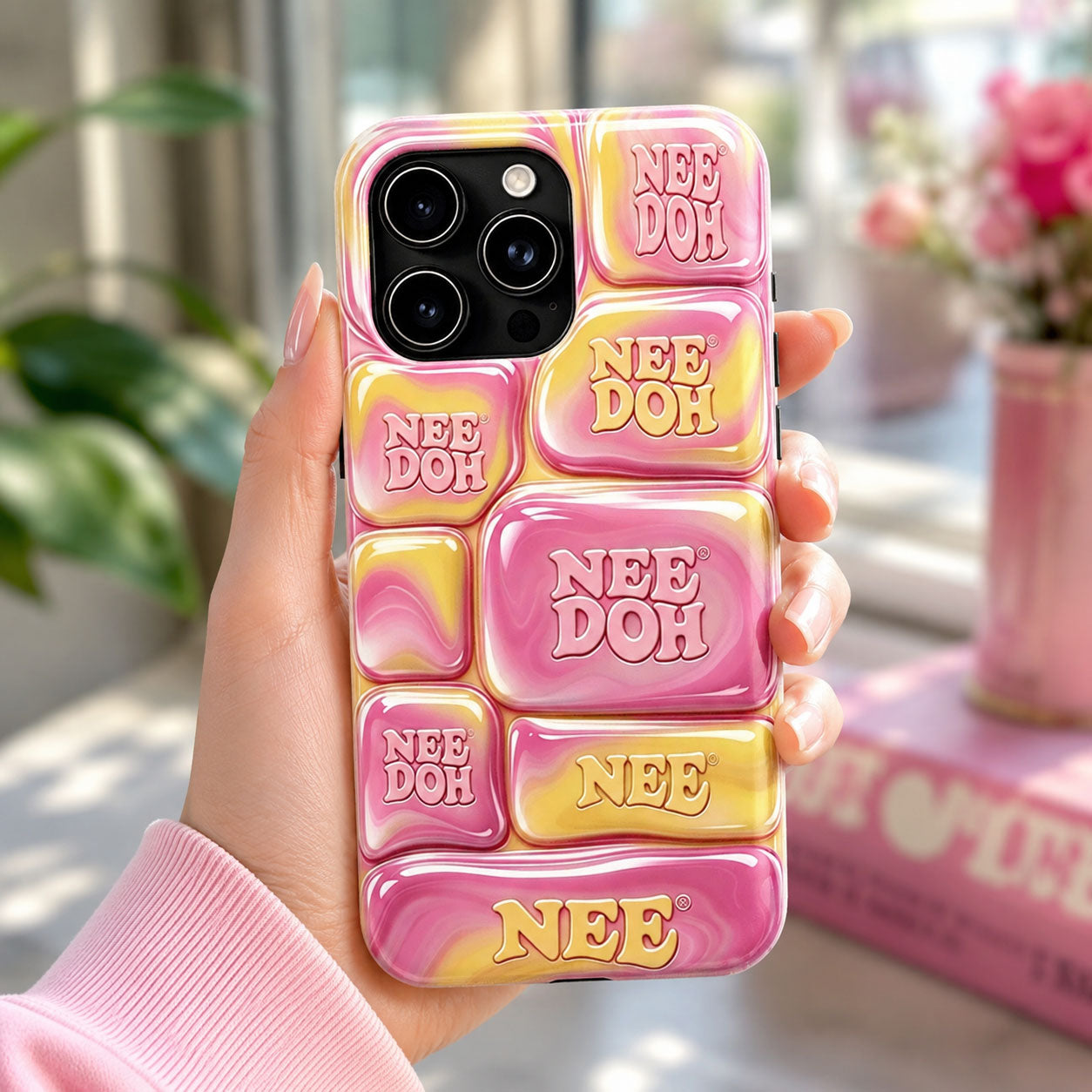 Nee Doh 3D Pink Yellow Marble Puffy Phone Case