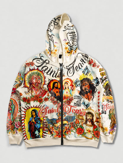 Men's Casual Graphic Print Zip-Up Hoodie