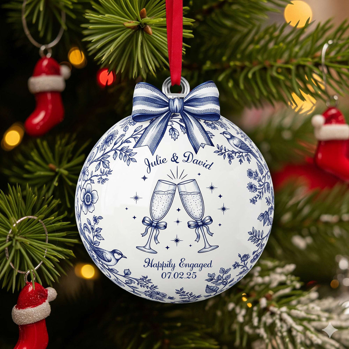 Happily Engaged Couple Ornament - Personalized Christmas Gifts 01PGLU060925
