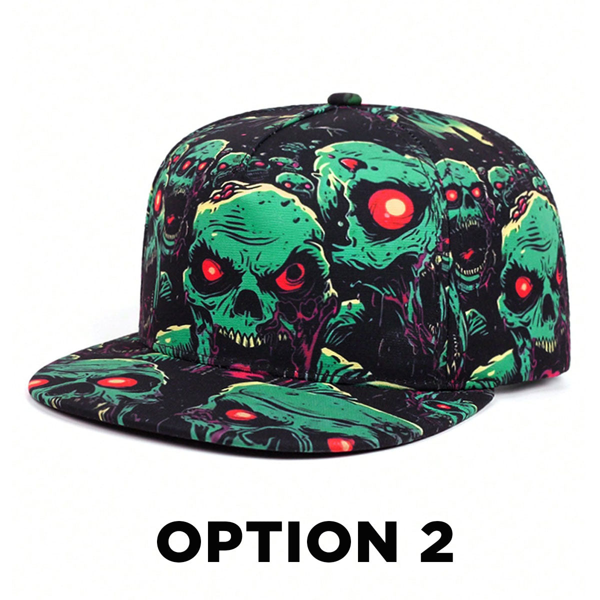 Skull Floral Print Hip Hop Flat Brim Baseball Cap