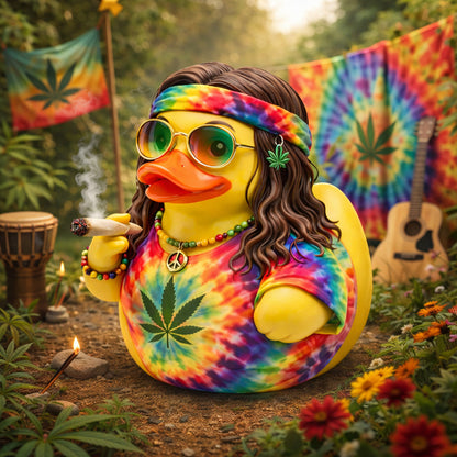 Hippie Tie-Dye Peace 420 Day Rubber Duck Collectible