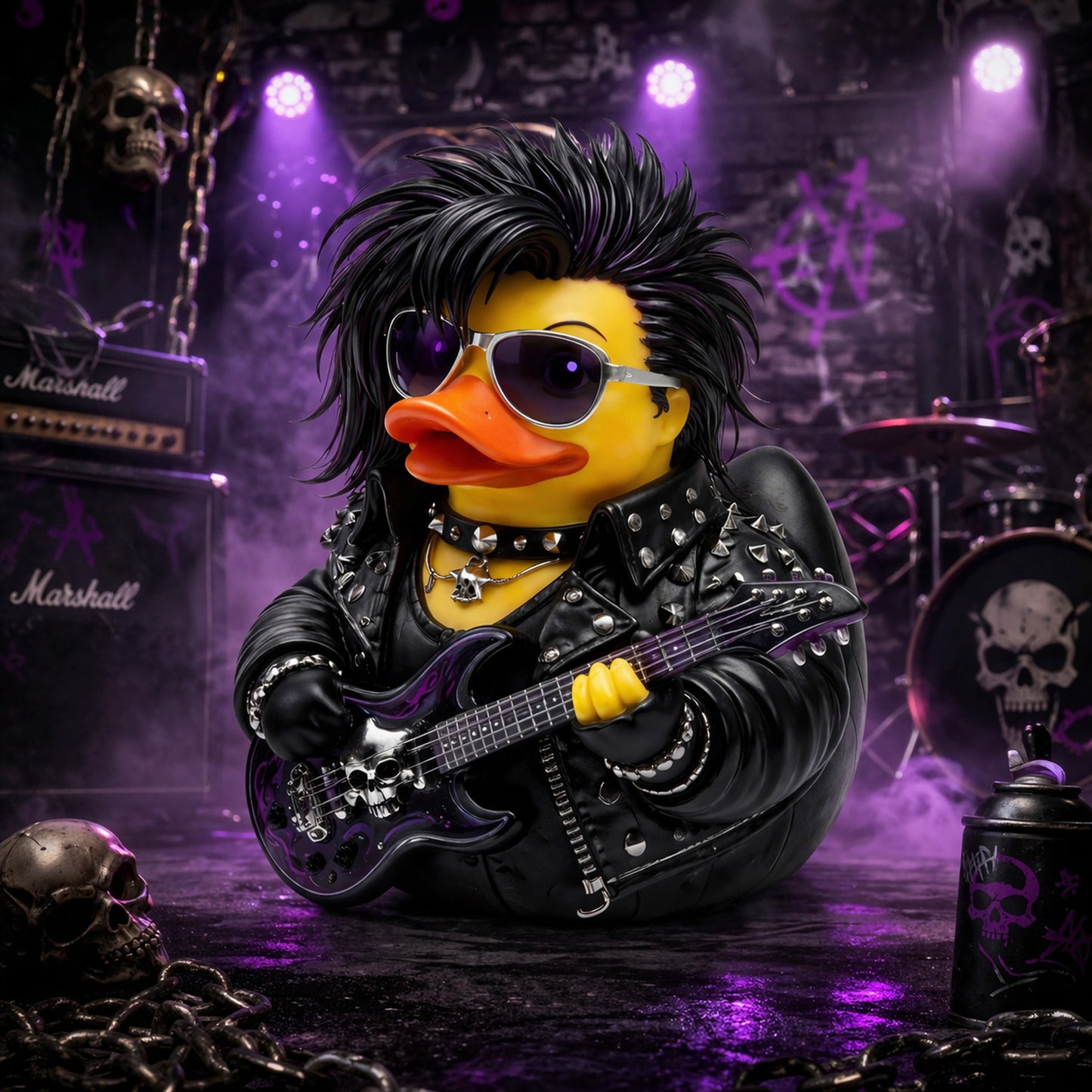 Heavy Metal Rockstar Rubber Duck Figurine