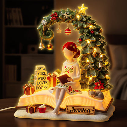 Book Girl Acrylic Christmas Light Box - Personalized Gifts For Book Lovers 01pgta041125