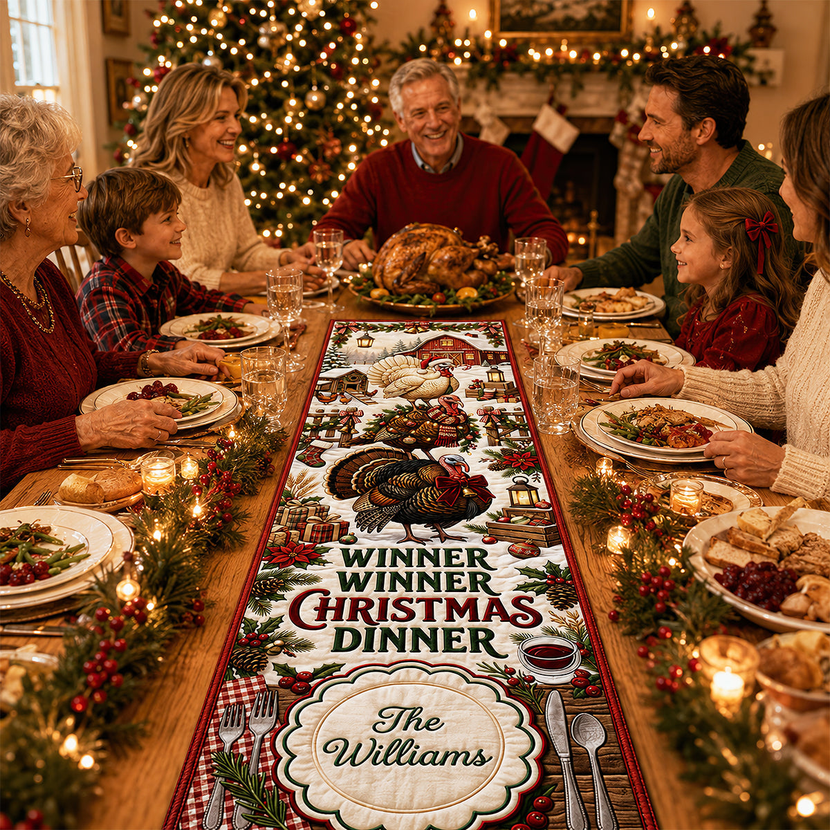 Winner Winner Christmas Dinner Quilted Table Runner - Personalized Christmas Gifts 07padt150826