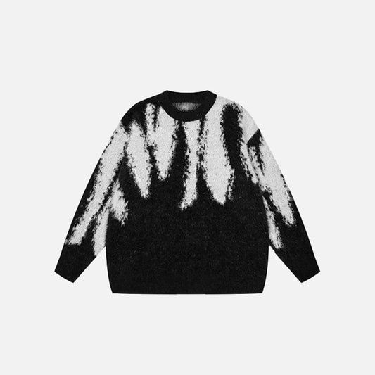 Tie-Dye Knit Sweater Monochrome Abstract Pattern