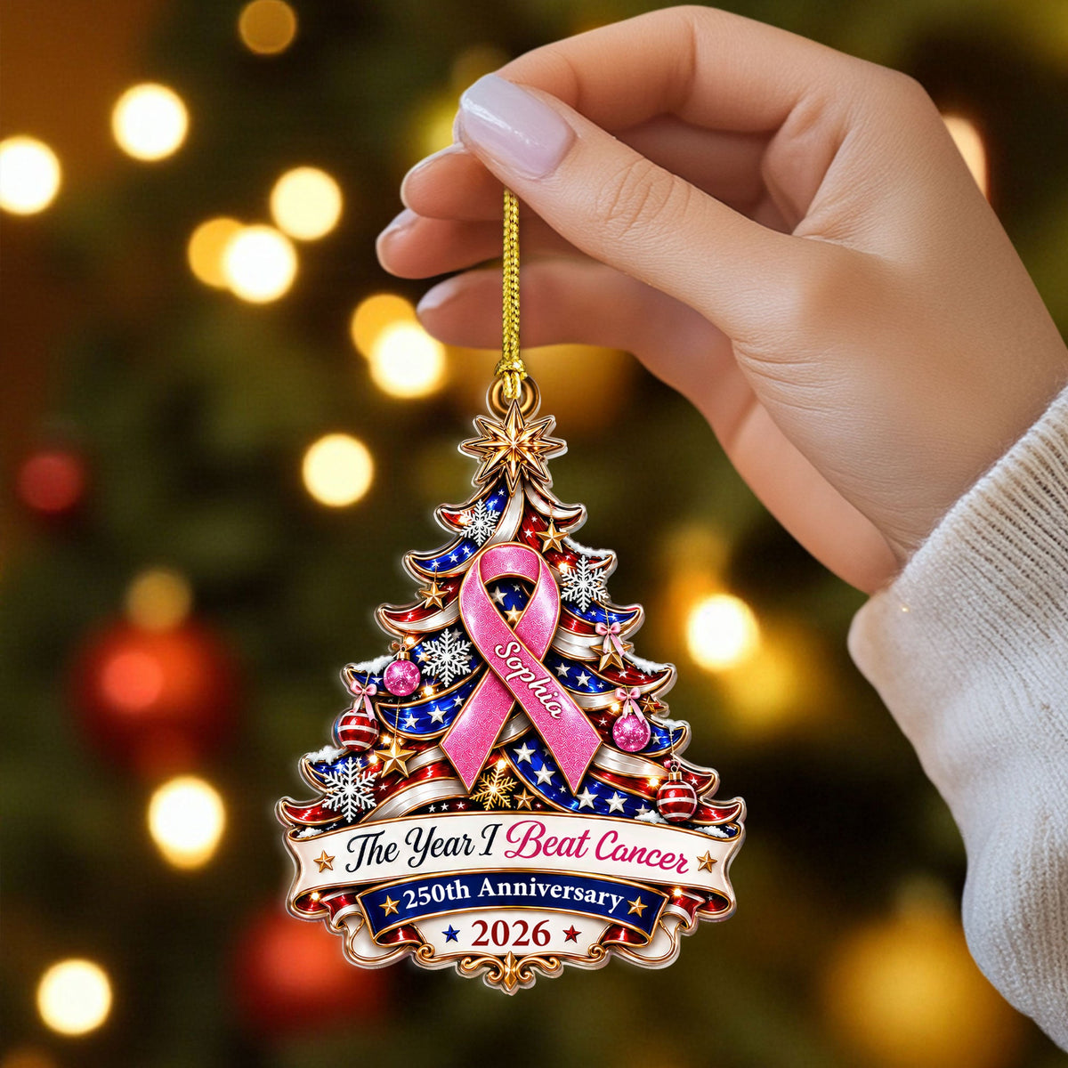 Personalized Breast Cancer Awareness 250 Years Of Freedom America Ornament UKTD6100903