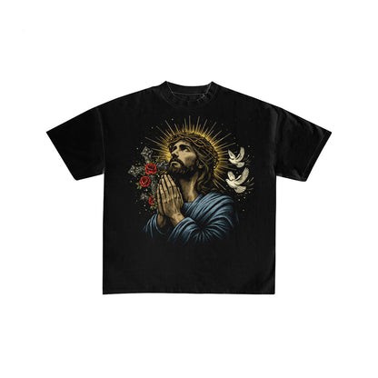 Jesus Praying Faith Graphic Oversized Cotton Tee