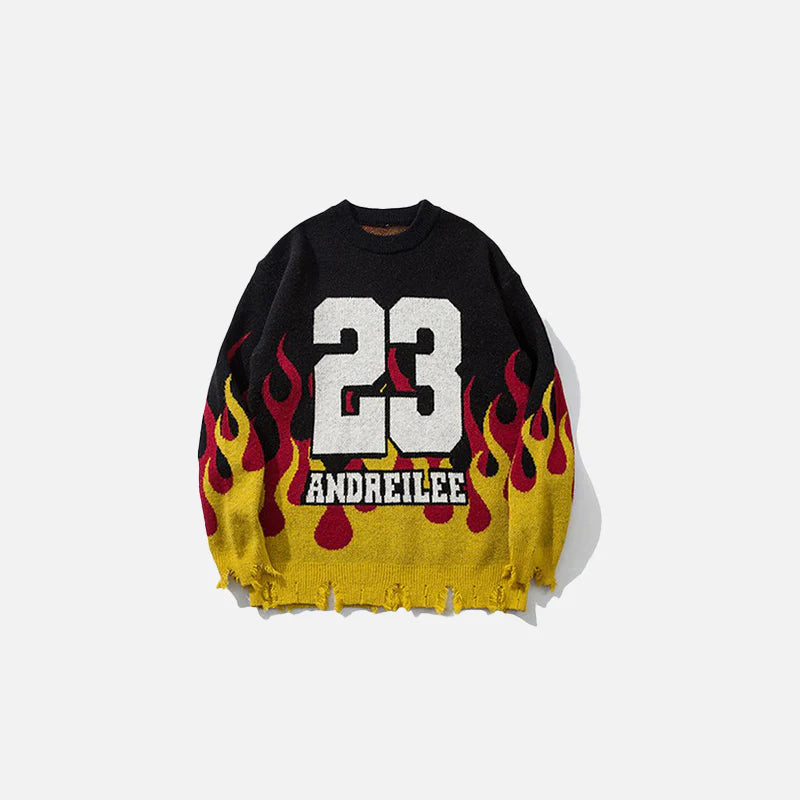 Y2K Distressed Flame Sweater