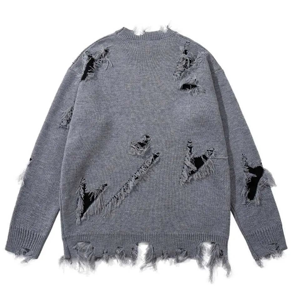 Distressed Gothic Grey Oversized Knit Sweater