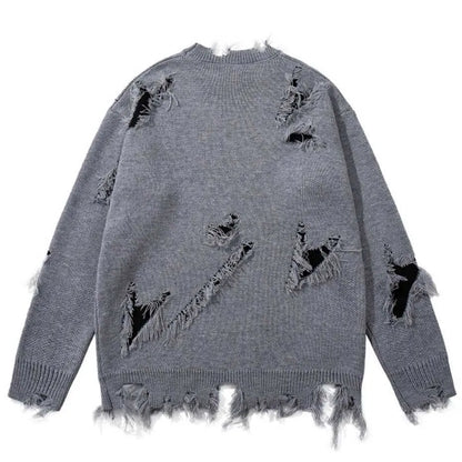 Distressed Gothic Grey Oversized Knit Sweater